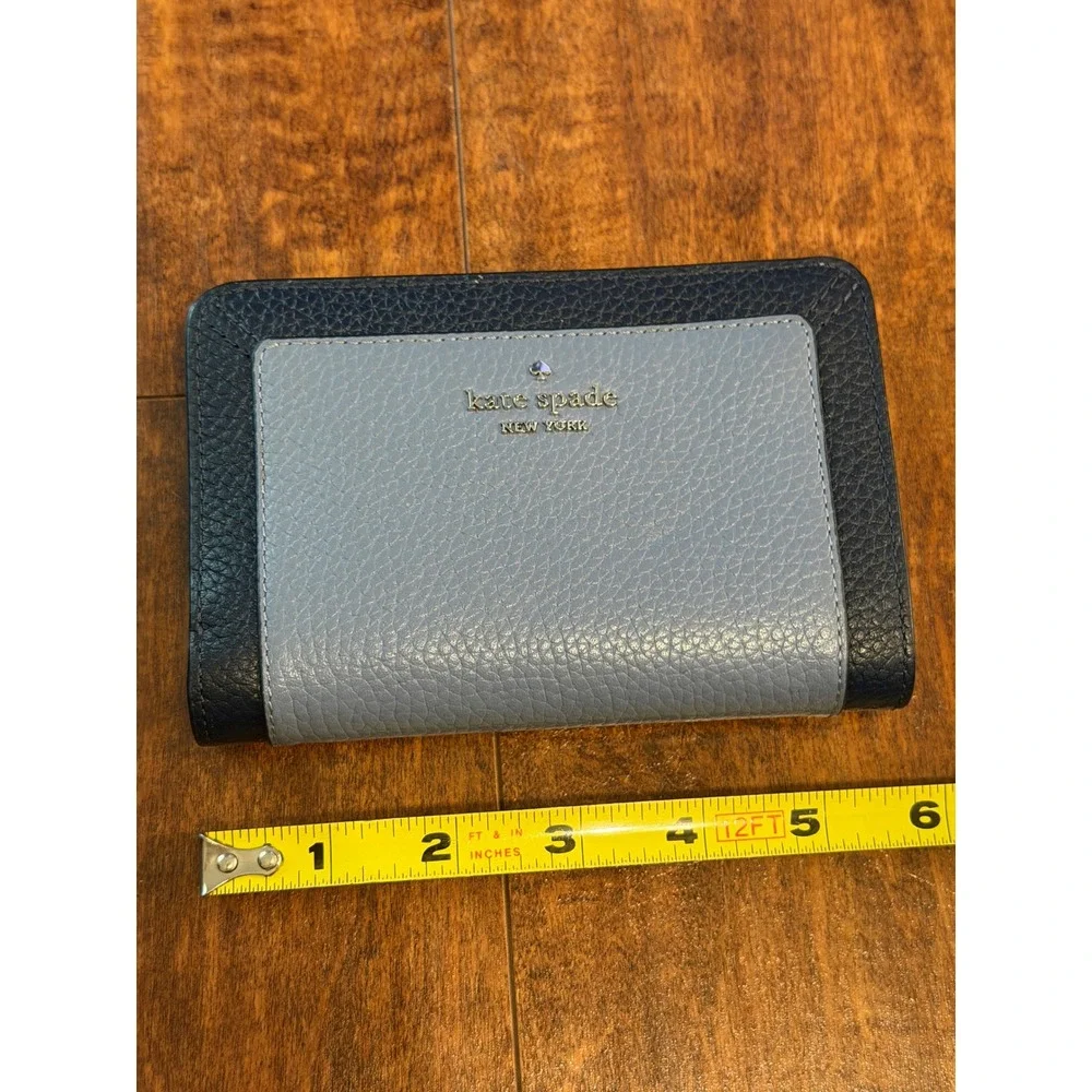 Kate Spade Staci Medium Compact Bifold Wallet Blue Colorblock Leather